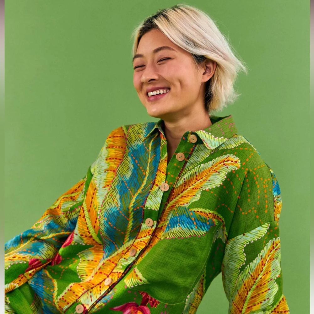 Anthropologie Farm Rio Green Banana Leaves Romper sz S